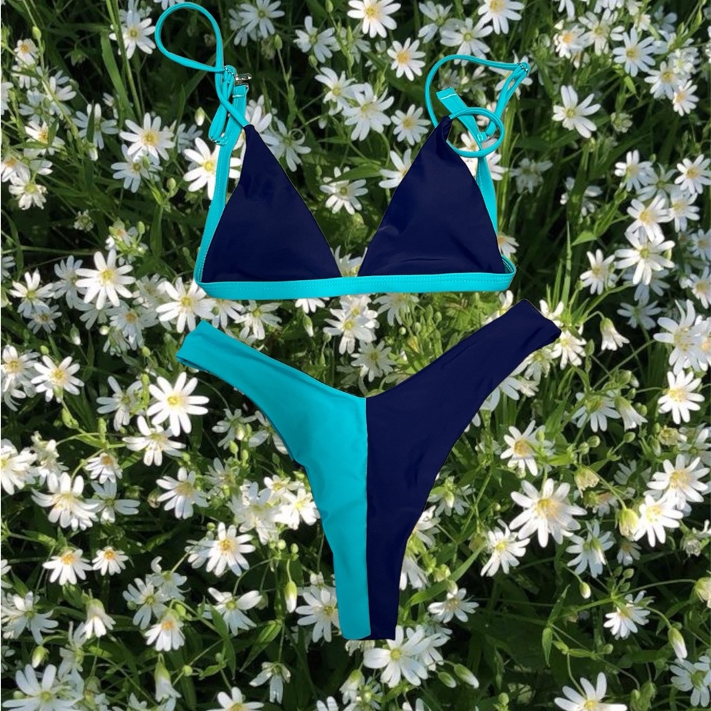 Dark blue and light blue bikini set